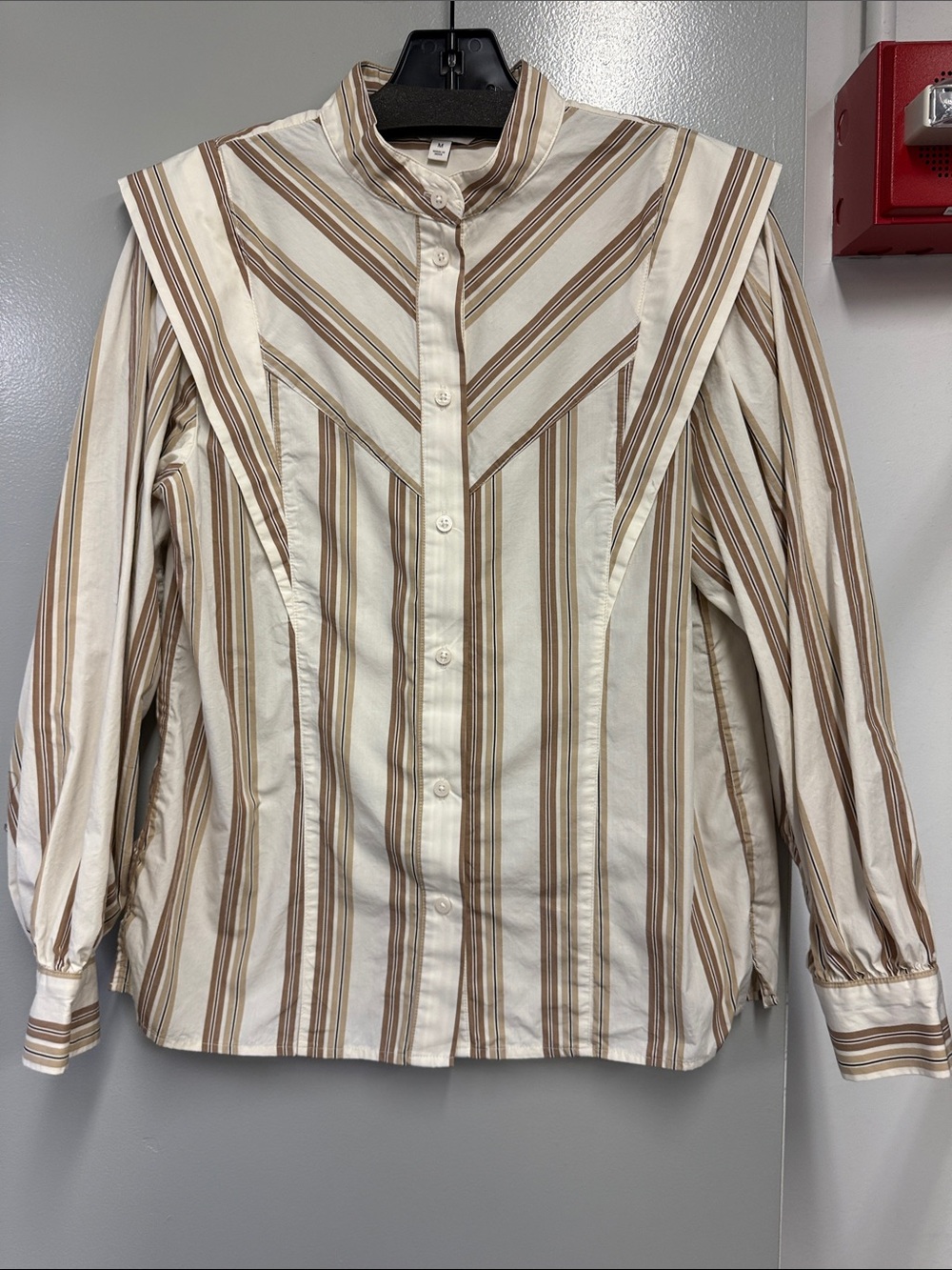 Banana Republic Cream and Brown Striped Button-Down Blouse